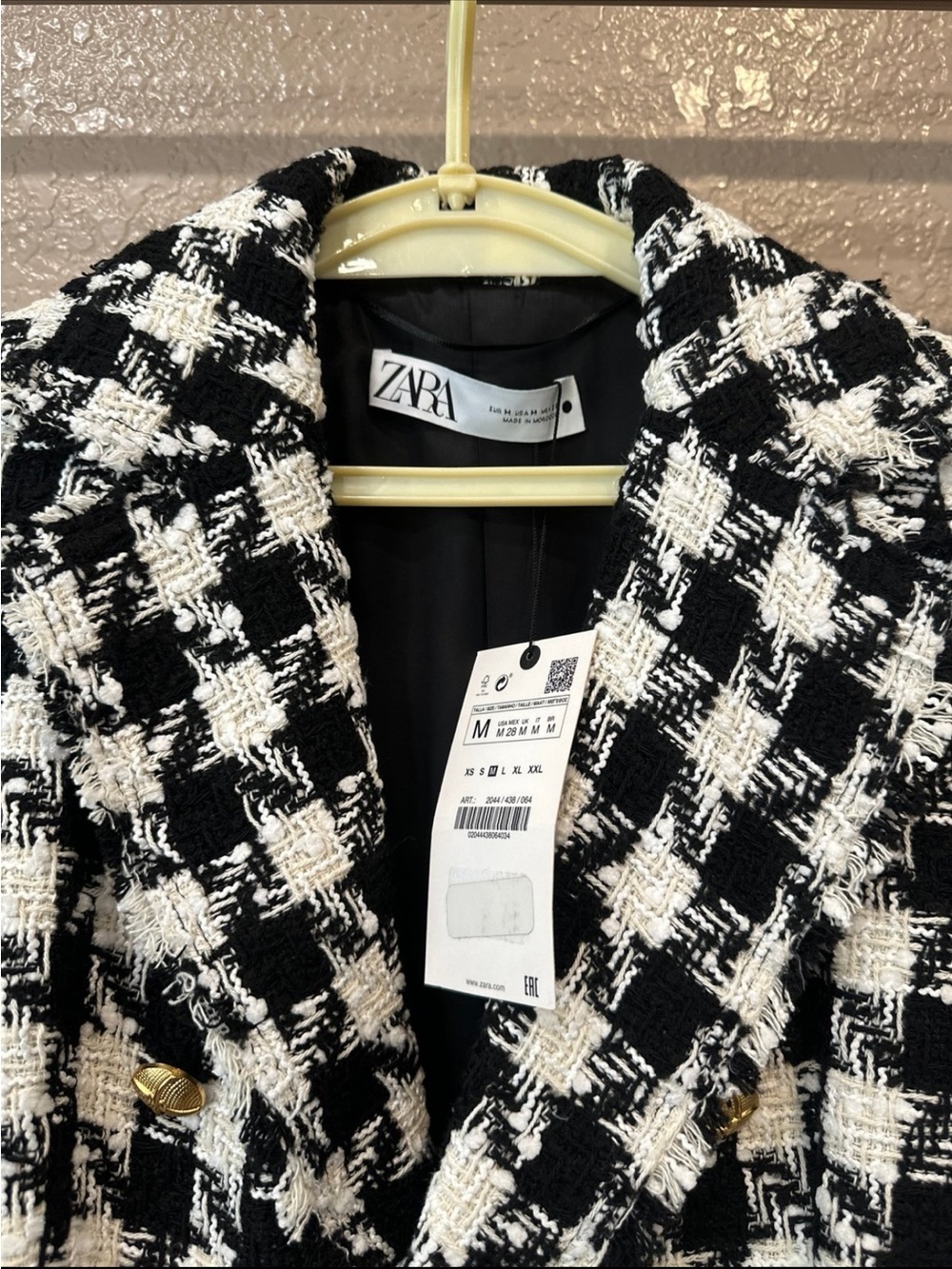 ZARA Black & White Houndstooth Double-Breasted Blazer - Picture 3 of 7